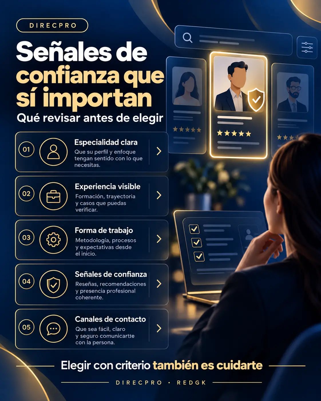 Señales de confianza para elegir profesionales en DIRECPRO